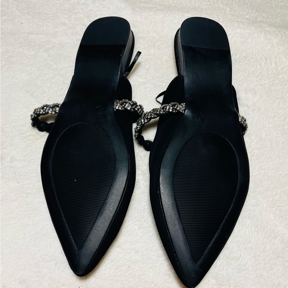 Harborsides Black Women’s Suede Mules with Rhinestone Strap Sz 6.5‎ - Picture 4 of 5